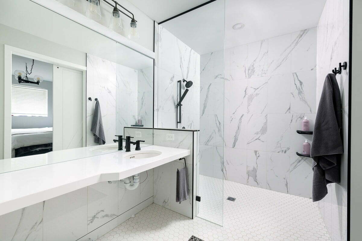 White Bathroom Renovation By Home Renovation Company In Calgary