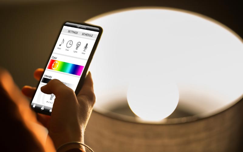 smart lighting in house - phone app shown
