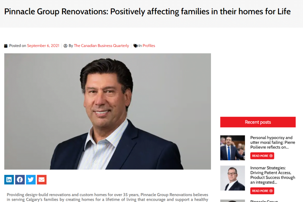 Calgary renovation company featured in the Canadian Business Quarterly